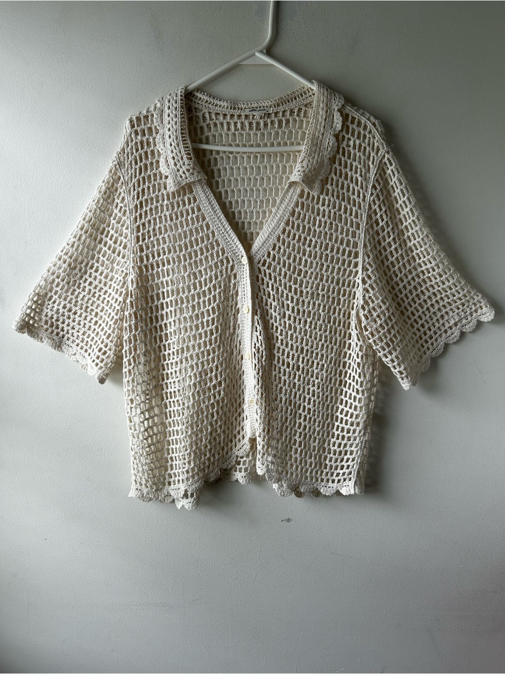 Cottagecore Boho Festival Crochet Short Sleeve Cardigan Top Blouse Overlay XL